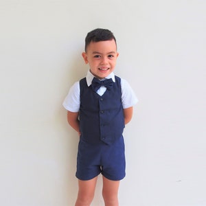 4 Pcs. Boy Wedding Outfit Navyboy Suspender Shortslinen - Etsy
