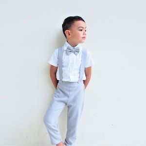 3pcs. Boy Linen Suit Ring Bearer Suit Page Boy Suit Ring Bearer Outfit Page Boy Outfit Boy Suspender Pants Boy Wedding Outfit image 1