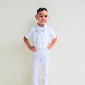 3 Pcs. Boy Christening Outfit-whitesuspender Pantsboy Linen - Etsy