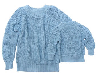 Mommy and me Outfit, blue knitted Sweater ,Knitwear Jumper, Knitwear Sweater, Baby knitted Sweater,mother daughter matching,Matching sweater