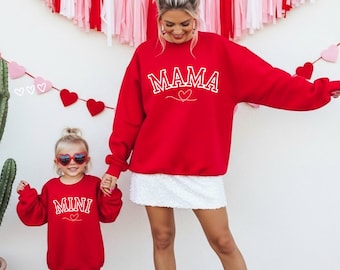 Red Mama and Mini Sweatshirts, Mama and Mini Matching Sweatshirts, Mom Daughter Valentine's Day Sweatshirts