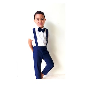 3pcs. Ring Bearer Suit | Page Boy Suit | Ring Bearer Outfit | Page Boy Outfit | Boy Linen Suit | Boy Suspender Pants | Boy Wedding Outfit