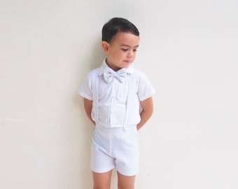 3pcs. Ring Bearer Suit | Page Boy Suit | Ring Bearer Outfit | Page Boy Outfit | Boy Linen Suit | Boy Suspender Shorts | Boy Wedding Outfit