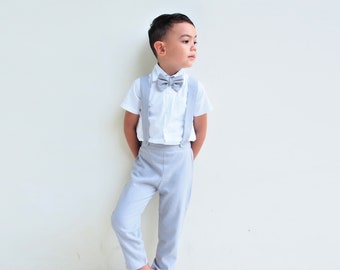 3pcs. Boy Linen Suit | Ring Bearer Suit | Page Boy Suit | Ring Bearer Outfit | Page Boy Outfit | Boy Suspender Pants | Boy Wedding Outfit