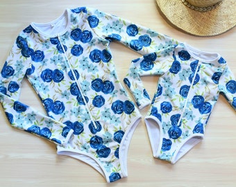 Mommy and me Swimsuit, matching mother daughter swimsuit, matching Rash guard swimsuit, Matching long sleeved swimsuits, Floral swimsuit,