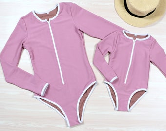 Mommy and me Swimsuit, matching mother daughter swimsuit, matching Rash guard swimsuit, Matching long sleeved swimsuits, Eco rib swimsuit,