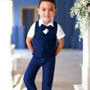4pcs. Ring Bearer Suit | Page Boy Suit | Ring Bearer Outfit | Page Boy Outfit | Baptism Pants with Suspenders | Boy linen Blend Suit