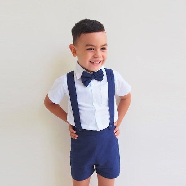 3pcs. Ring Bearer Suit | Page Boy Suit | Ring Bearer Outfit | Page Boy Outfit | Boy Linen Suit | Boy Suspender Shorts | Boy Wedding Outfit