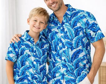 Tropical Print Matching Father & Son Shirts, Cotton Daddy and Me Outfit, Hawaiian Family Shirts