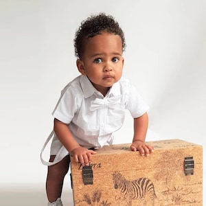 3pcs. Ring Bearer Suit | Page Boy Suit | Ring Bearer Outfit | Page Boy Outfit | Baptism Shorts with Suspenders | Boy linen Blend Suit