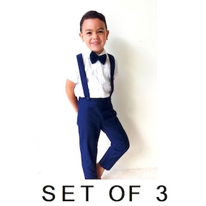 3 x 3er Set - 10% Disc - 3 x 3 Strapshose - Navy, Ringträgerhose, Jungen Jungen Anzughose, Jungen Anzughose, Ringträger Hose mit Hosenträgern