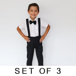 SET OF 3 - 10% Disc - 3 x 3 Suspender pants - Black, Boy Wedding Suit Pants, Page Boy suit pants,Ring bearer suit pants, pants with Braces