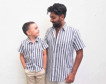 Father and son matching shirts - Grey Stripes, Father and Son Outfit, Striped shirts, dad and son shirts, matching Shirts, Fathers day Gift