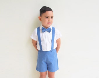 3pcs. Ring Bearer Suit | Page Boy Suit | Ring Bearer Outfit | Page Boy Outfit | Boy Linen Suit | Boy Suspender Shorts | Boy Wedding Outfit