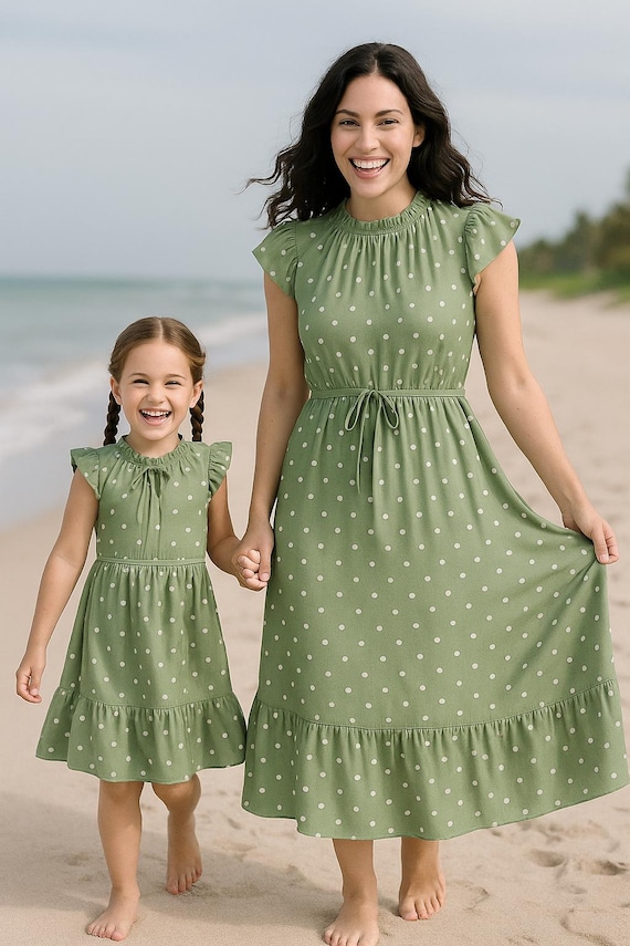 Sage Polka Dot Mommy & Me Dresses, Fall Mommy and Me Matching Outfits, Sage  Polka Dot Rayon Mother Daughter Dress, Mom Daughter Dress - Etsy Israel