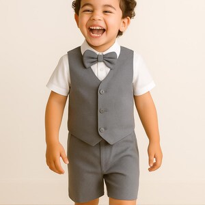 4pcs. Ring Bearer Suit | Page Boy Suit | Ring Bearer Outfit | Page Boy Outfit | Baptism Shorts with Suspenders | Boy linen Blend Suit