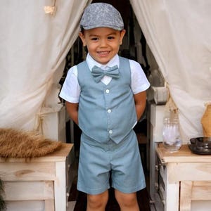 4pcs. Ring Bearer Suit | Page Boy Suit | Ring Bearer Outfit | Page Boy Outfit | Baptism Shorts with Suspenders | Boy linen Blend Suit