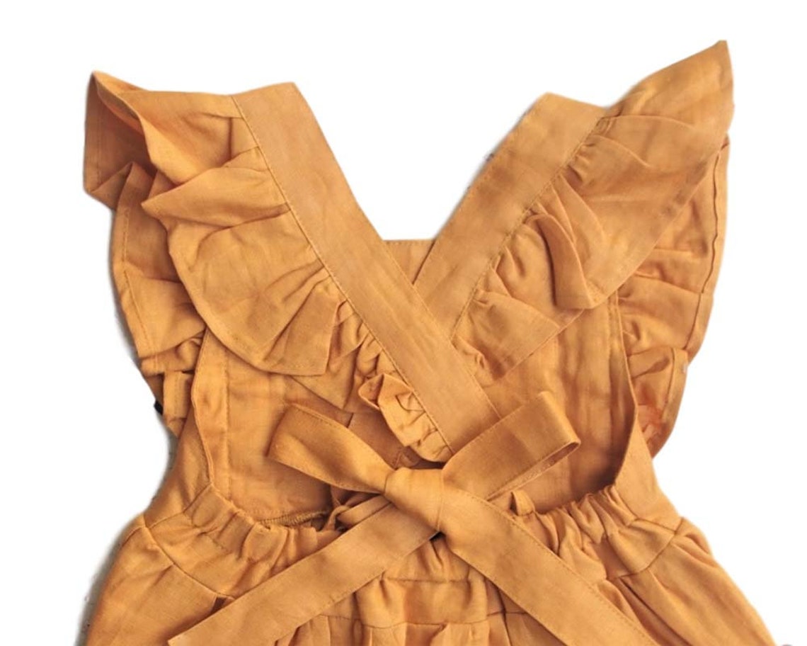 Baby Girl Linen Dress Mustard Flutter Sleeve Dress Flower Etsy