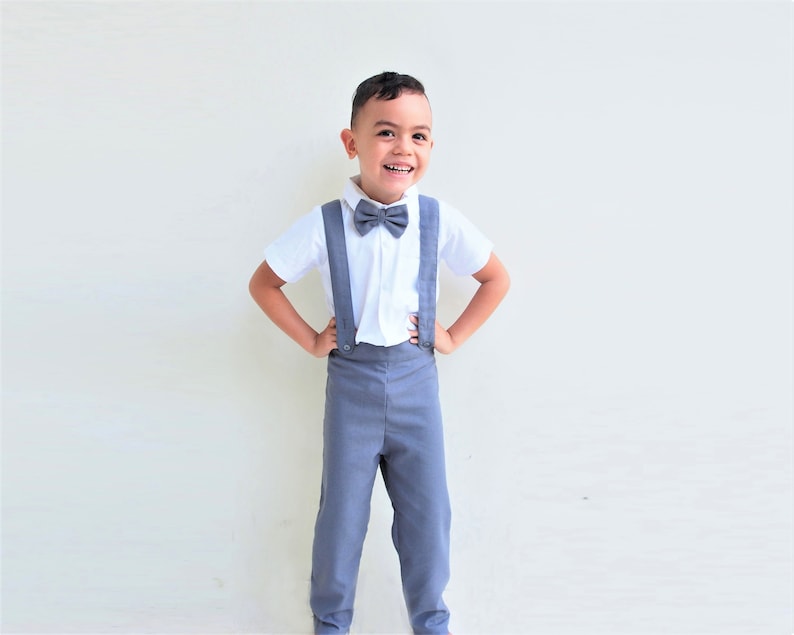 3 pcs. Boy Linen Suit - Grey, Boy Suit, Christening Outfit, Page