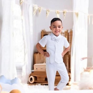 4pcs. Ring Bearer Suit | Page Boy Suit | Ring Bearer Outfit | Page Boy Outfit | Baptism Pants with Suspenders | Boy linen Blend Suit