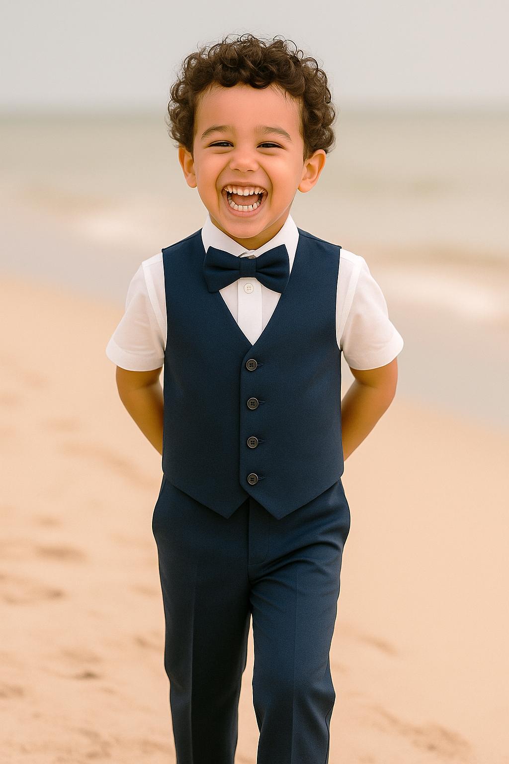 4pcs. Navy Ring Bearer Suit, Linen Cotton Page Boy Suit, Ring Bearer Outfit, Boy Wedding Suit, Navy Christening Suit, Boy Formal Suit