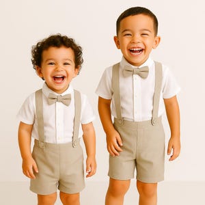 3pcs. Linen Cotton Ring Bearer Suit | Beige Page Boy Suit | Boy Wedding Suit | Page Boy Outfit | Baptism Suit | Beige Christening Suit