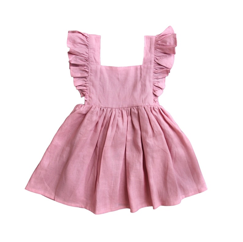 Baby Girl Linen Dress Blush Pink Flutter Sleeve Dress | Etsy