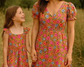 Blumen Mommy and Me Kleider | Mami und Me passende Outfits | Herbst Mutter Tochter Kleid | Mama und ich Geschenke | Muttertagsgeschenk