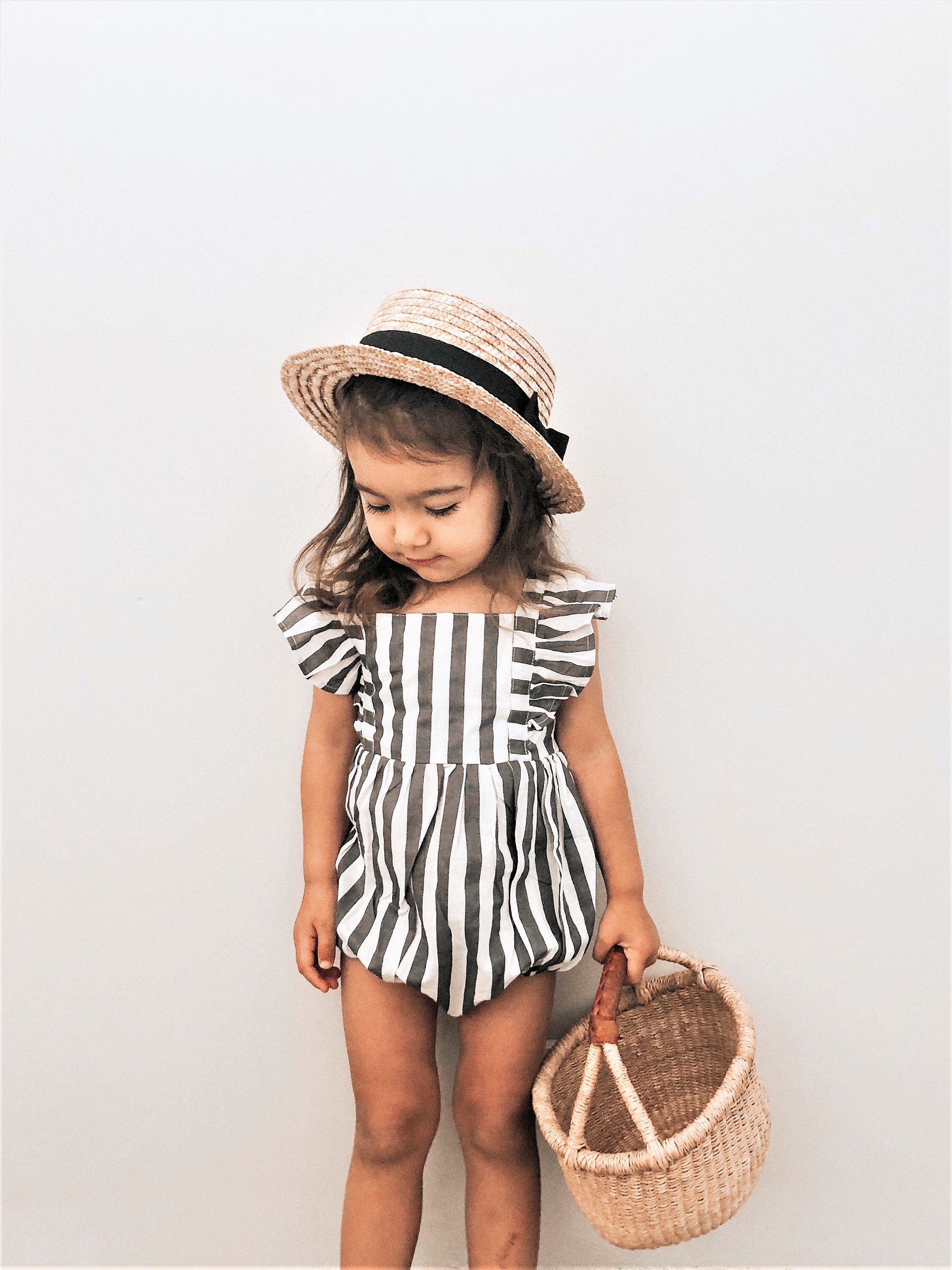 Baby Girl Striped Romper Flutter Sleeve 