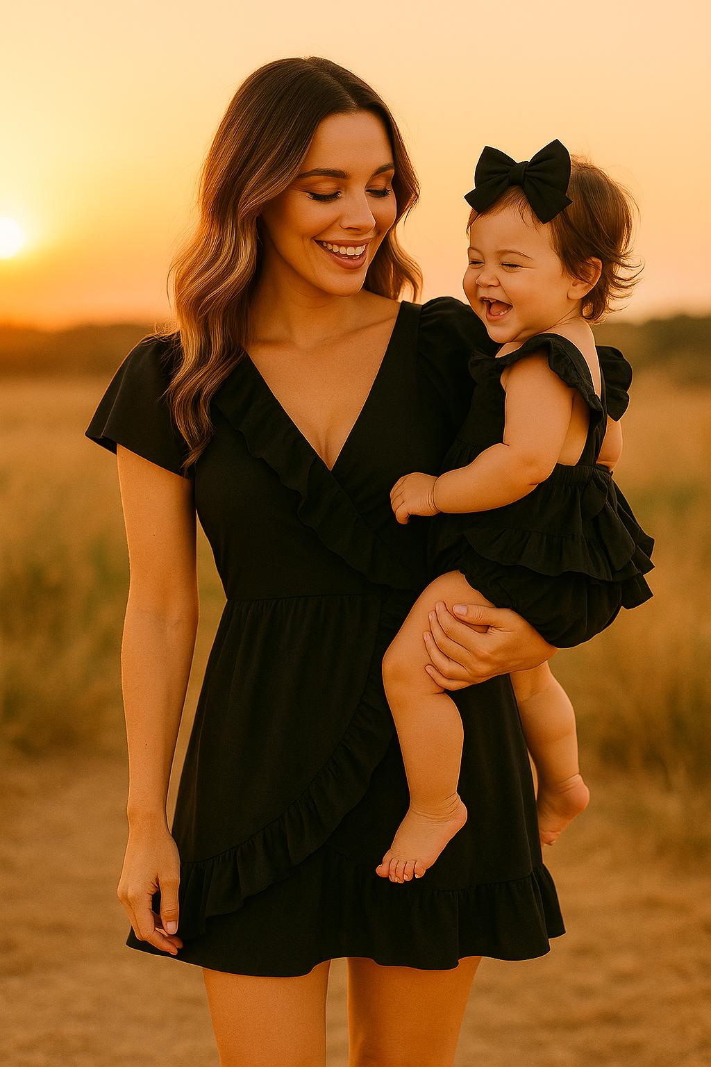 black mommy and me dresses Black, Mommy and Me matching outfits, Mommy and Me outfits, Mom Daughter Dress, Mommy and Me Gift, Wrap Dress Designed for both comfort Collection:Siena Glow Marilyn Monroe dress for Color:White/Black