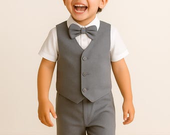 4 piezas. Traje de boda para niño pequeño, traje de paje gris carbón, traje de lino y algodón para portar anillos, traje de paje, traje de bautizo, traje de boda para niño.