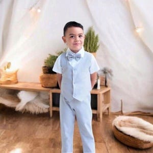 4pcs. Ring Bearer Suit | Page Boy Suit | Ring Bearer Outfit | Page Boy Outfit | Baptism Pants with Suspenders | Boy linen Blend Suit