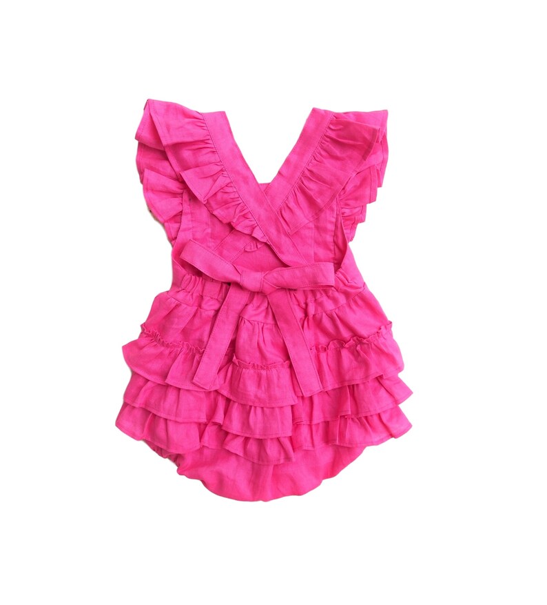 Baby Girl Linen Romper Pink Flutter Sleeve Romper Baby Etsy
