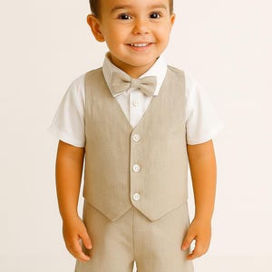 4pcs. Ring Bearer Suit | Beige Page Boy Suit | Linen Cotton Ring Bearer Outfit | Page Boy Outfit | Baptism Suit | Toddler Wedding Suit