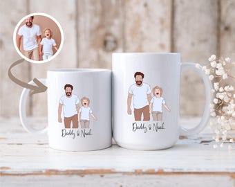 Familienfoto Individuelle Tasse | Familienzeichnung Fototassen | Passende Familienbecher | Individuelle Familienkaffeetassen | Personalisierte Daddy und Me Tassen