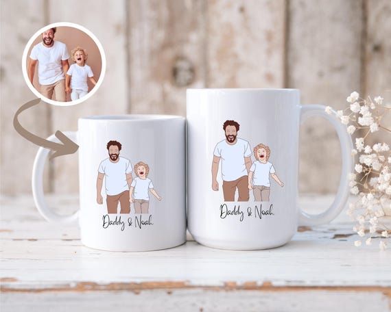 Familienfoto Individuelle Tasse | Familienzeichnung Fototassen | Passende Familienbecher | Individuelle Familienkaffeetassen | Personalisierte Daddy und Me Tassen