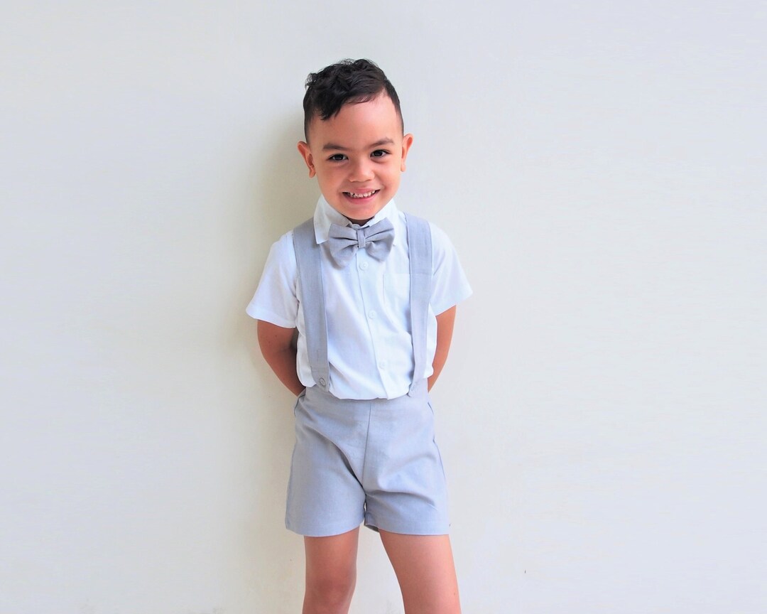 Boy Suspender Shortslight Grey, Linen Shorts, Pageboy, Christening
