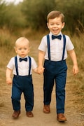 Navy Linen Blend Ring Bearer Outfit | Toddler Suspenders Suit product logo