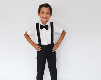 Boy Suspender Pants-Black(ONLY),Linen Pants,Pageboy,Christening Outfit,Ring Bearer outfit,Baptism outfit,boy suit,baby boy wedding suit