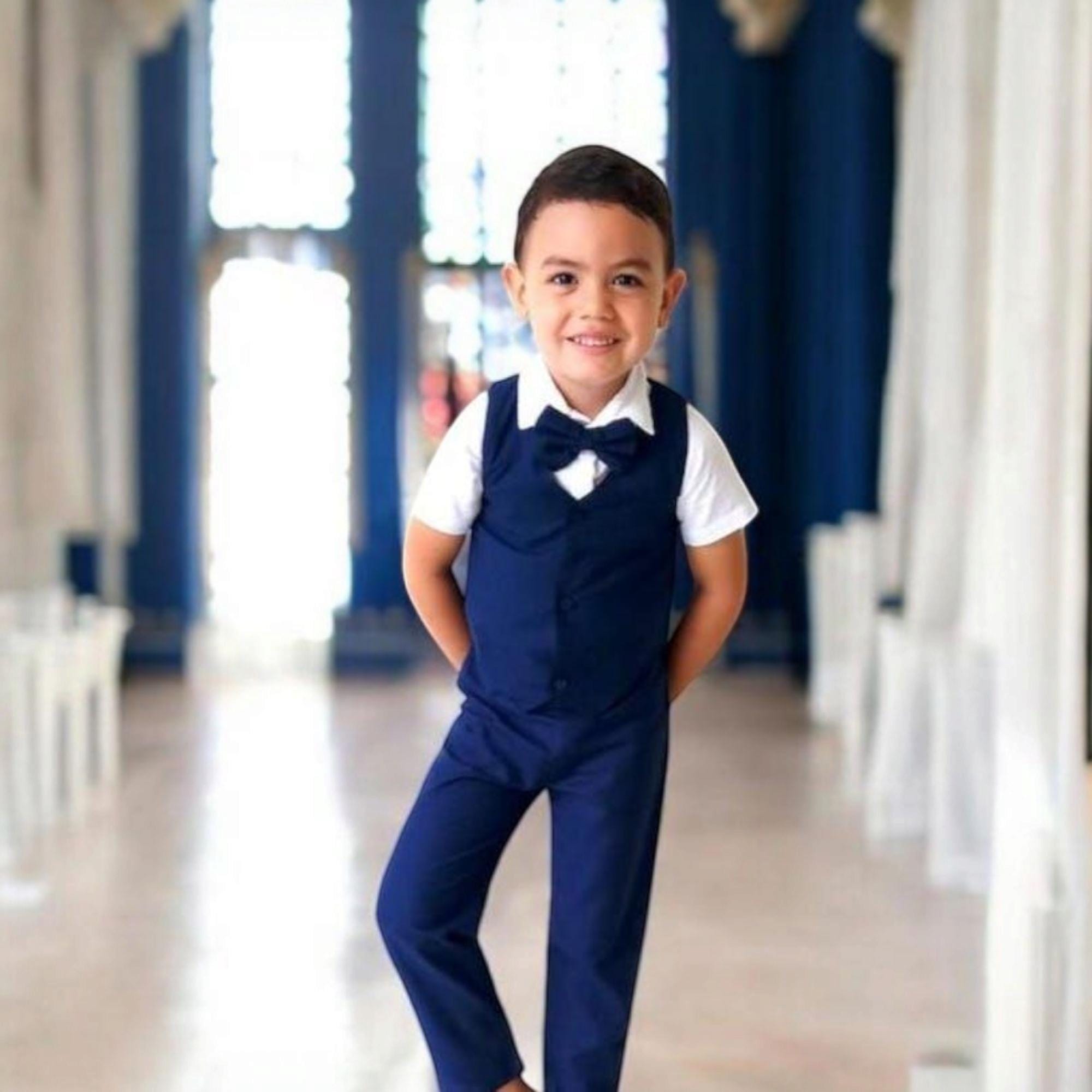 4pcs. Ring Bearer Suit | Page Boy Suit | Ring Bearer Outfit | Page Boy Outfit | Baptism Pants with Suspenders | Boy linen Blend Suit