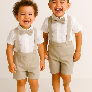 3pcs. Beige Ring Bearer Suit | Page Boy Suit | Linen Cotton Baptism Suit | Christening Outfit | Boy Wedding Suit | Toddler Linen Blend Suit