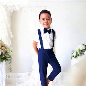 3pcs. Ring Bearer Suit | Page Boy Suit | Ring Bearer Outfit | Page Boy Outfit | Baptism Pants with Suspenders | Boy linen Blend Suit