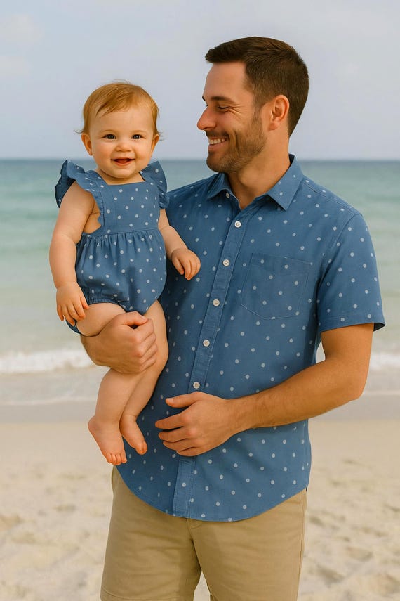 Daddy & Me matching Outfit, Blue Polka Dot Father Daughter Outfit, Matching Family Outfit, Dad Baby Shirt, Father's Day Gift