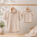 Muslin Father and son matching shirts, Cream Father and Son Outfit, Daddy & Me Outfit, Dad and Son Button Shirts, Father's Day Gift product logo