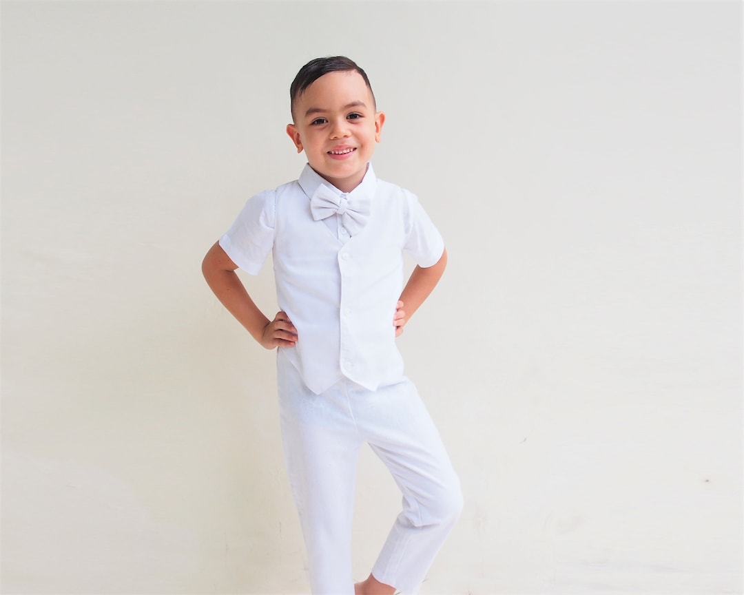 4 Pcs. Boy Christening Outfit-whitesuspender Pantsboy Linen - Etsy