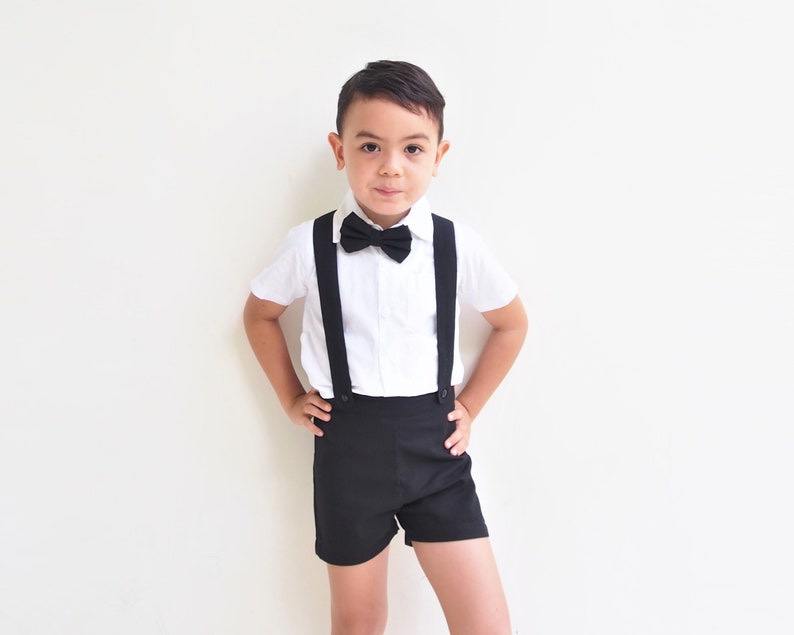 Costume Bébé Garçon 3Pièces - Chemise, Pantalon, Bretelles - Coton Doux - Mariage, Baptême, Cérémonie