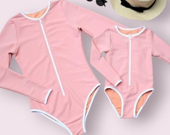 Mommy and me Swimsuit, matching mother daughter swimsuit, matching Rash guard swimsuit, Matching long sleeved swimsuits, Eco rib swimsuit,