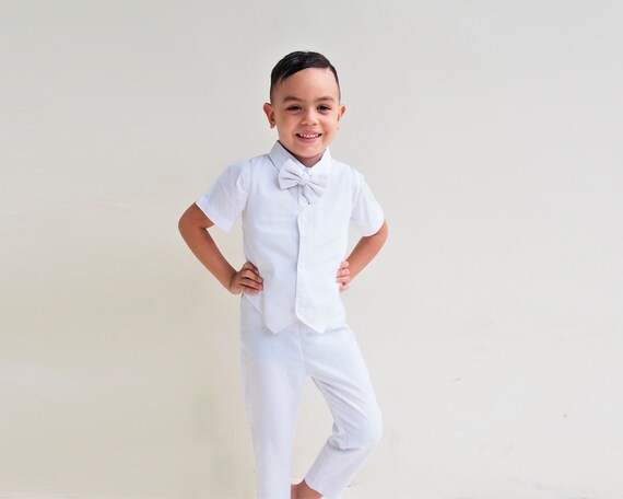 Boys white linen pants best sale