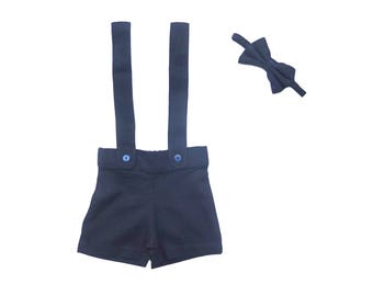 Boy Suspender Shorts - Navy,Linen Shorts,Page Boy,Christening Outfit,Ringbearer outfit,Baptism,Shorts with Braces,Boy Wedding suit,suit