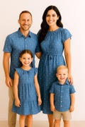 Denim Blue Polka Dot Matching Family Outfit, Daddy & me matching Outfit, Father and Daughter matching Outfit, Mommy and me Dress product logo